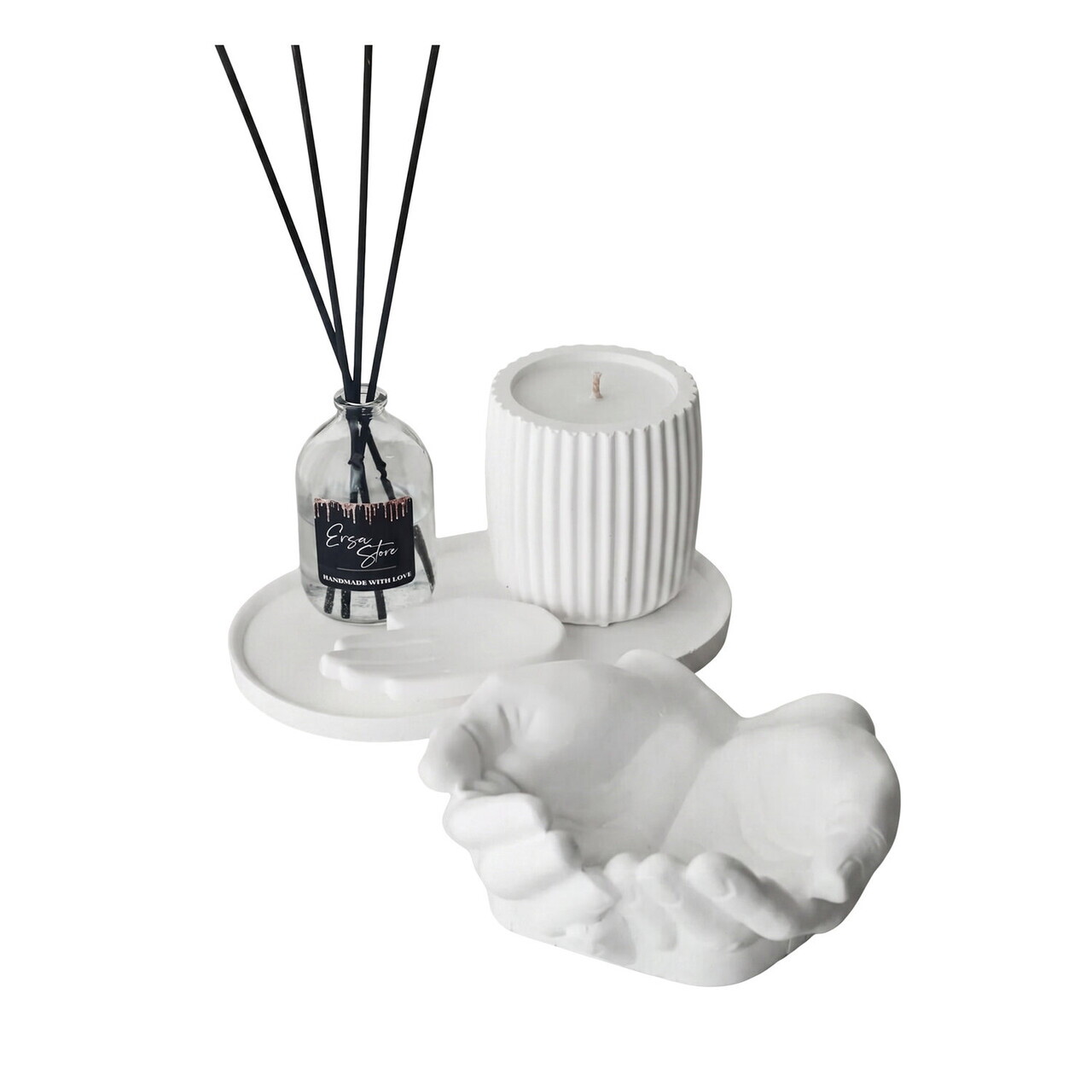 Set de lumanari, Ers1234 HC, BETON, Alb — imaginea 2