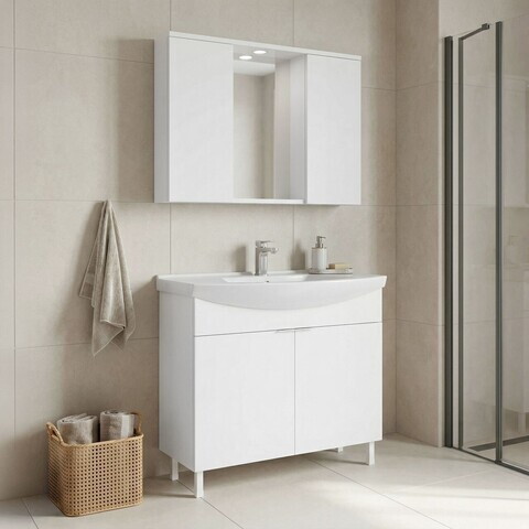 Set Dulap de Baie cu Chiuvetă și Oglindă (2 Piese), Hanah Home, Purus 100, Alb
