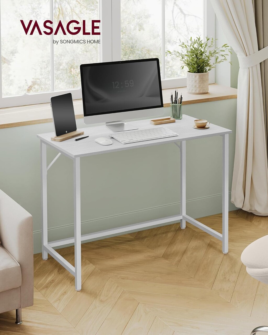 Birou, Vasagle, Maple Cloud White, 100x50x76 cm, PAL/otel, alb nor