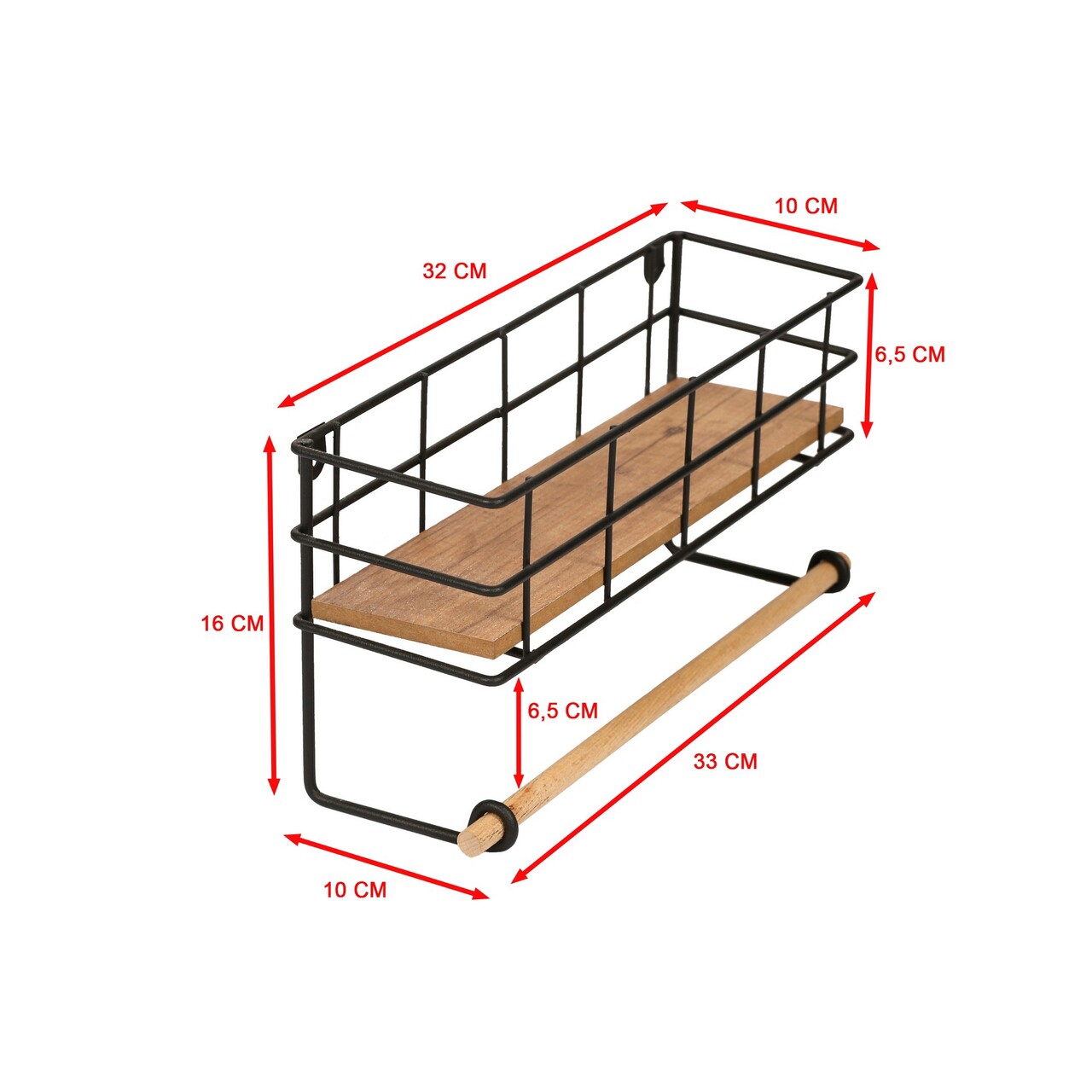 Raft de perete, Puqa Design, Gwen, 32x10x16.5 cm, PAL, Stejar / Negru