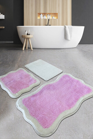 Set covoraș de baie (3 bucăți), chilai home, olaf, fibre acrilice, roz