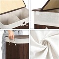 Cos de rufe, Songmics, 51.5 x 31.5 x 61.5 cm, 100 L, 2 compartimente, bambus, maro