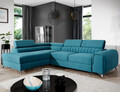 Coltar extensibil stanga 4 locuri, ELTAP, Lau-21, Laurence, 278x205x92 cm, lemn/poliester, turcoaz