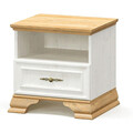 Set mobilier dormitor 4 piese Dreams 5, Pakoworld, pat 160x200 / comoda / noptiera, alb vintage/auriu maro