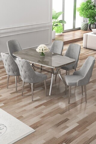 Set masa si scaune (7 piese), Hanah Home, Asel, Antracit / Crom / Gri