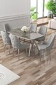 Set masa si scaune (7 piese), Hanah Home, Asel, Antracit / Crom / Gri