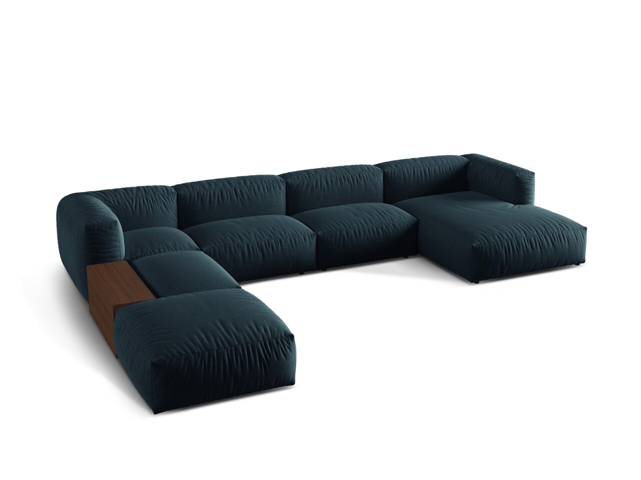 Coltar panoramic stanga 5 locuri design modular, Martina-169, Micadoni Home, 406x280x75 cm, tesatura structurata catifelata, albastru jeans Colțare 2