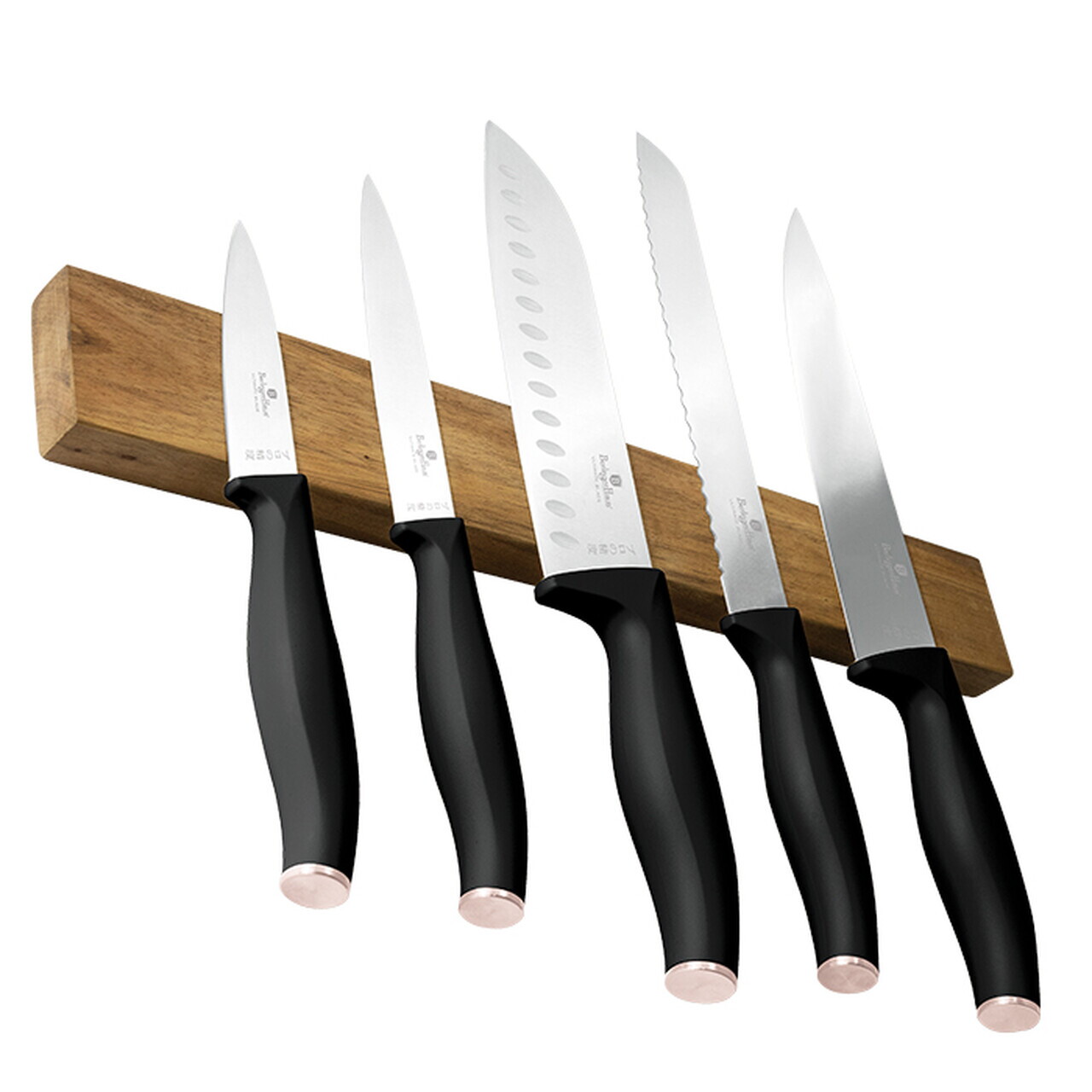 Set 5 cutite cu suport magnetic Berlinger Haus, Black Rose, inox/lemn, negru/natur - imagine 14