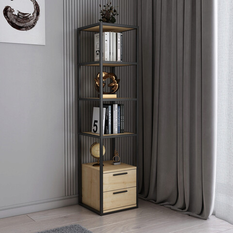 Corp biblioteca, retricy, robbins, 39x39x160 cm, pal, negru / stejar