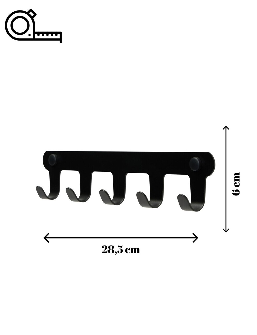 Cuier de perete, Hanah Home, Smart 5, 28.5x6x3 cm, Inox, Negru - view 5
