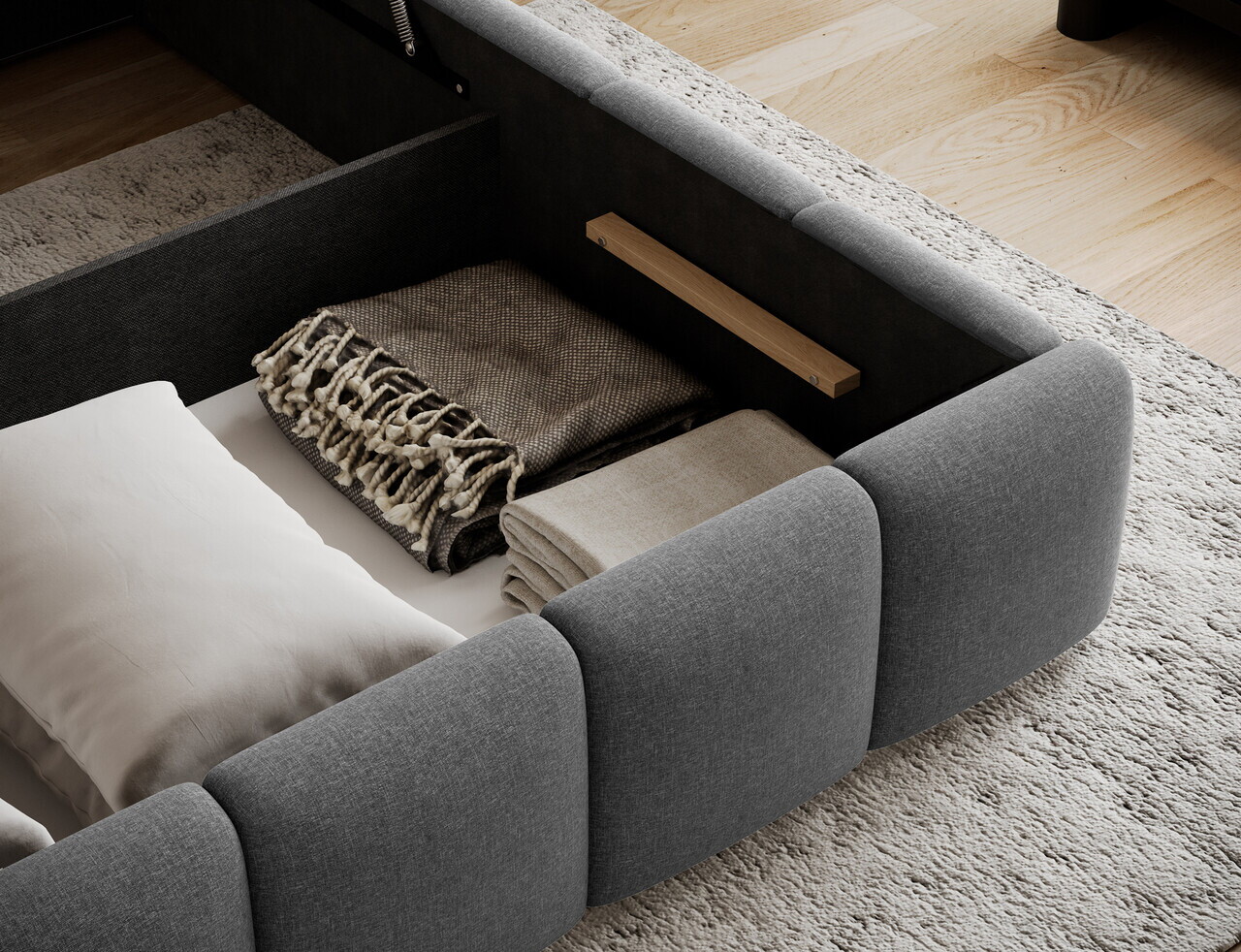 Pat tapitat cu somiera si lada depozitare, 160x200 cm, ELTAP, 10-SET1-1.6, Edvige, lemn/poliester, gri inchis - view 7