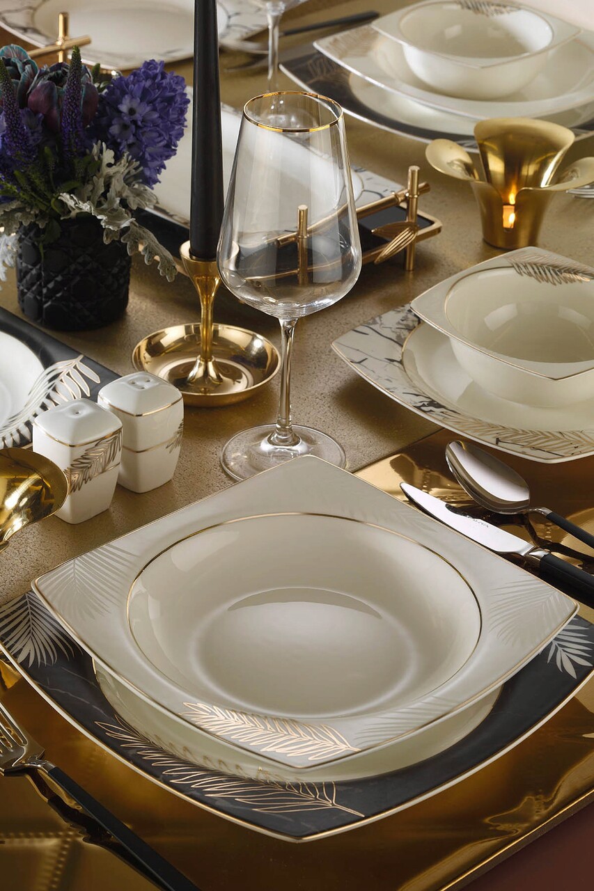 Serviciu de masa 53 piese INBNMR53YT43011444, Kutahya Porselen, portelan, alb/auriu - 1 | YEO