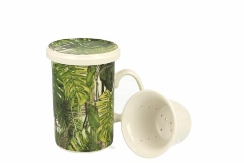 Cana cu infuzor Foglie, Duo, 320 ml, portelan, verde