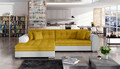 Coltar extensibil stanga 4 locuri, ELTAP, Sorento, 296x194x78 cm, lemn/poliester, mustar/alb
