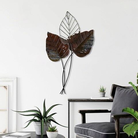 Decoratiune de perete, fall 3, metal, dimensiune: 45 x 85 cm, maro