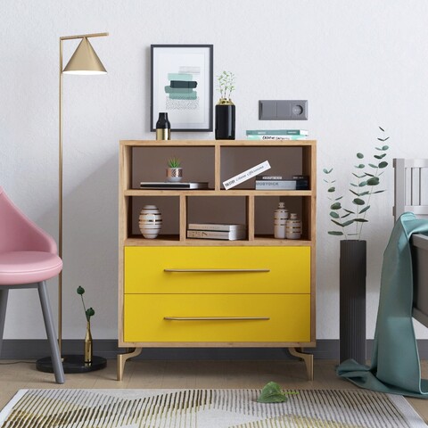 Dulap, mod design, alba, 70x85.6x40 cm, aur / stejar