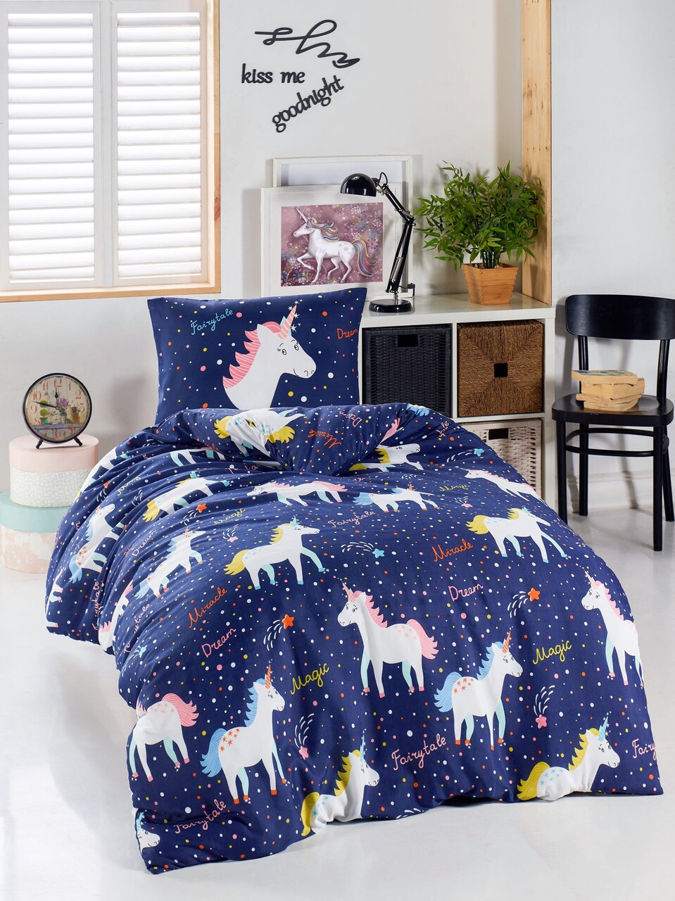 Lenjerie de pat pentru o persoana 2 piese, Magic Unicorn, Eponj Home, 65% bumbac/35% poliester