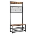 Cuier cu bancheta si pantofar, Vasagle, 92 x 41.5 x 182 cm, fier/PAL,  maro rustic