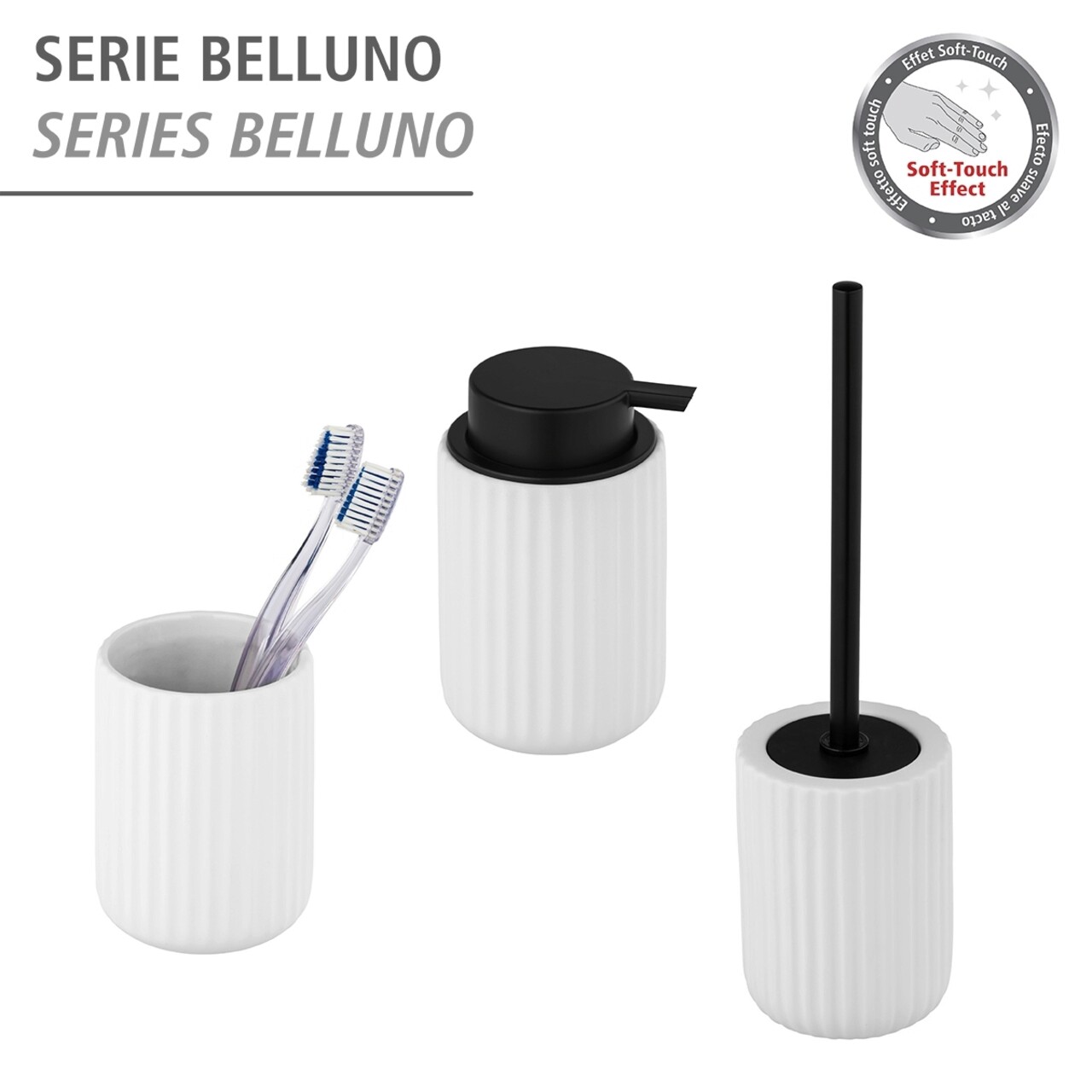 Perie pentru toaleta cu suport Belluno, Wenko, 11.5x42 cm, ceramica/inox, alb/negru - view 6