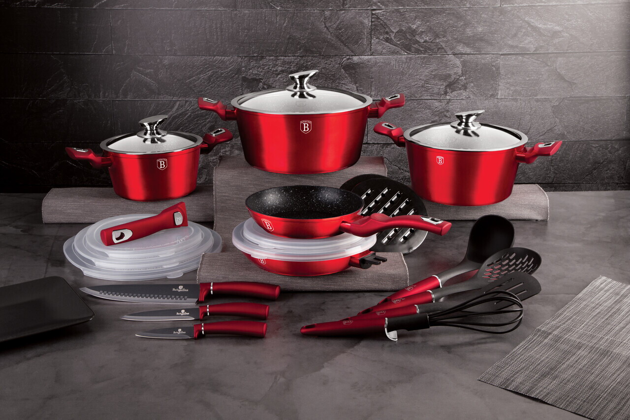 Set pentru gatit Berlinger Haus, Burgundy, 22 piese, aluminiu forjat, rosu - imagine 3