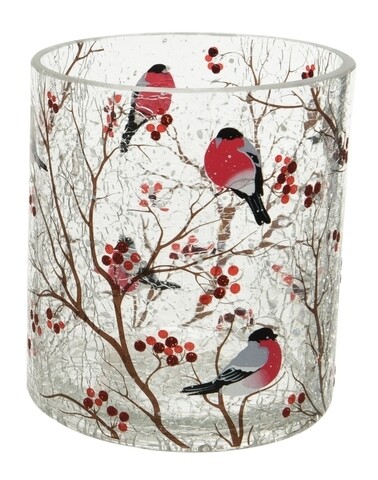 Suport pentru lumanari Crackle bird, Decoris, 9x10 cm, sticla, maro/rosu