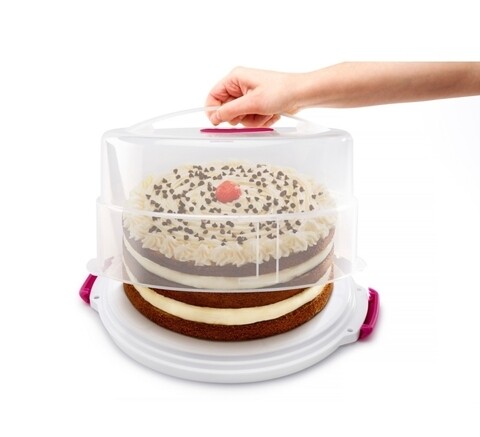 Poza Suport portabil pentru tort Metaltex, plastic, 15 x 36 cm, alb/roz