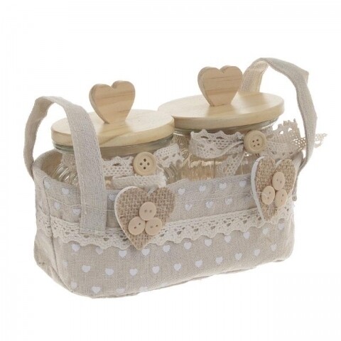 Set 2 borcane cu capac si cos, InArt, sticla/bumbac, Beige