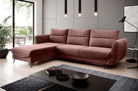 Coltar extensibil stanga 3 locuri ELTAP, LT-24LU, Silva, 276x201x100 cm, lemn/poliester, roz inchis