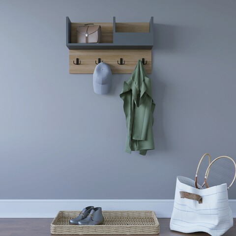 Raft de perete, zena home, sameul, 72x44.6x23.8 cm, pal, stejar / antracit