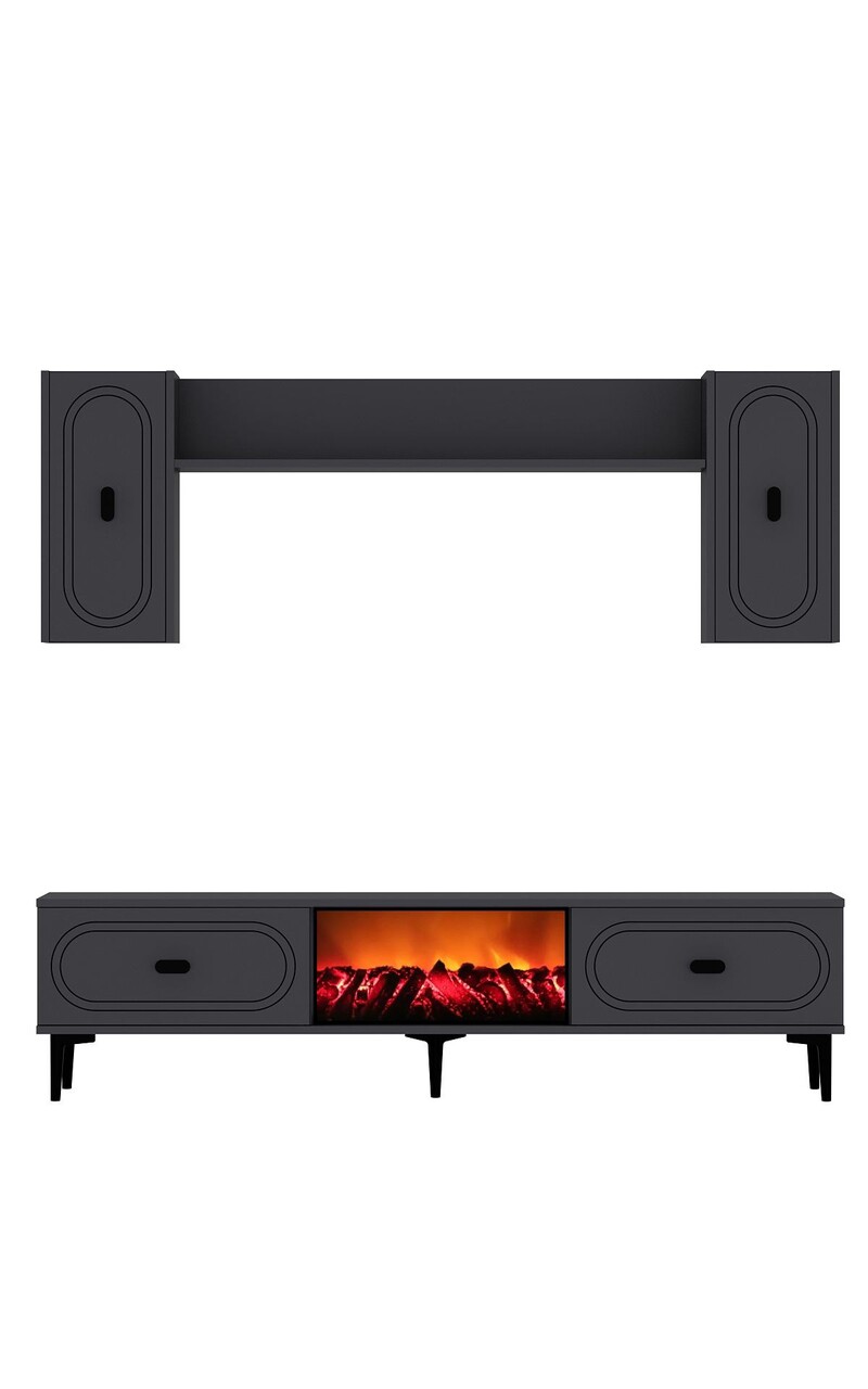 Comoda TV, Hanah Home, Weny Bohem Fireplace, 150x44.6x29.6 cm, PAL , Antracit - imagine 3