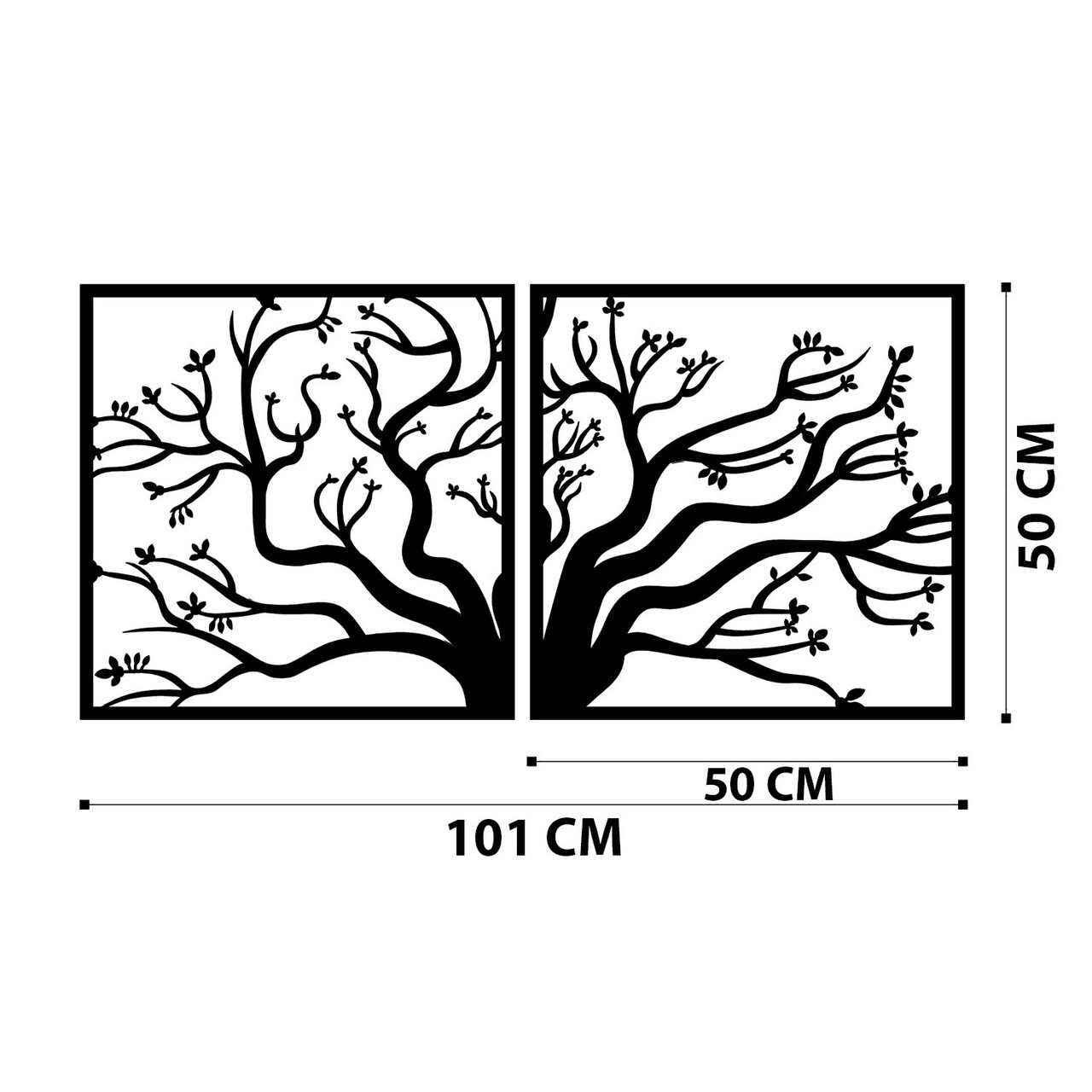 Decoratiune de perete, Tree Metal Decor, metal, 100 x 50 cm, negru