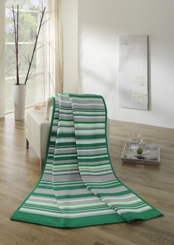 Patura Biederlack Softflor Greenstripe, 150x200 cm, gri/verde