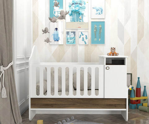 Patut pentru copii Baby Nest, Tera Home, Lora, PAL, Alb / Nuc