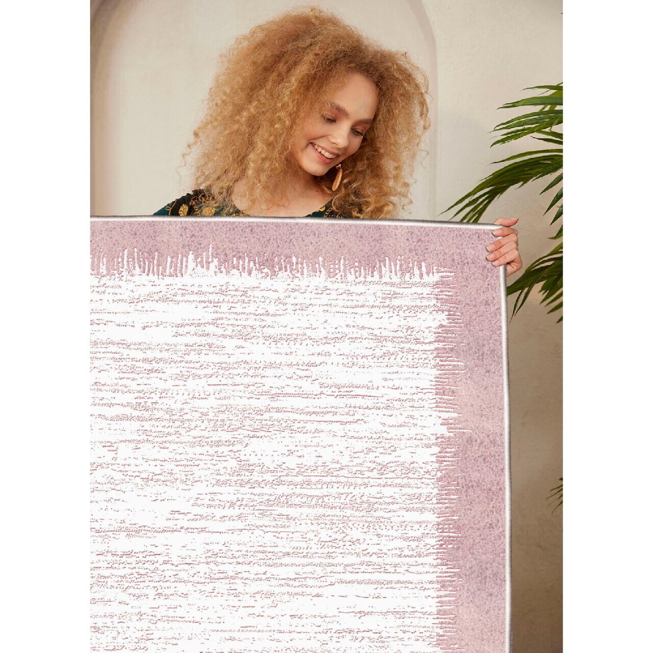 Covor, Woosonıl077, 80x300 cm, Crem / Roz — imaginea 4
