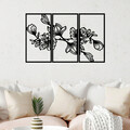 Decoratiune de perete, Flower 8, Metal, 37 x 65 cm, 3 piese, Negru