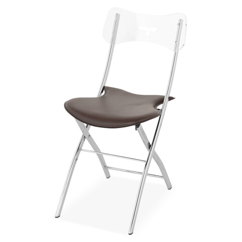 Scaun pliabil, fun, l.40 l.41 h.86, metal/piele ecologica, maro/crom