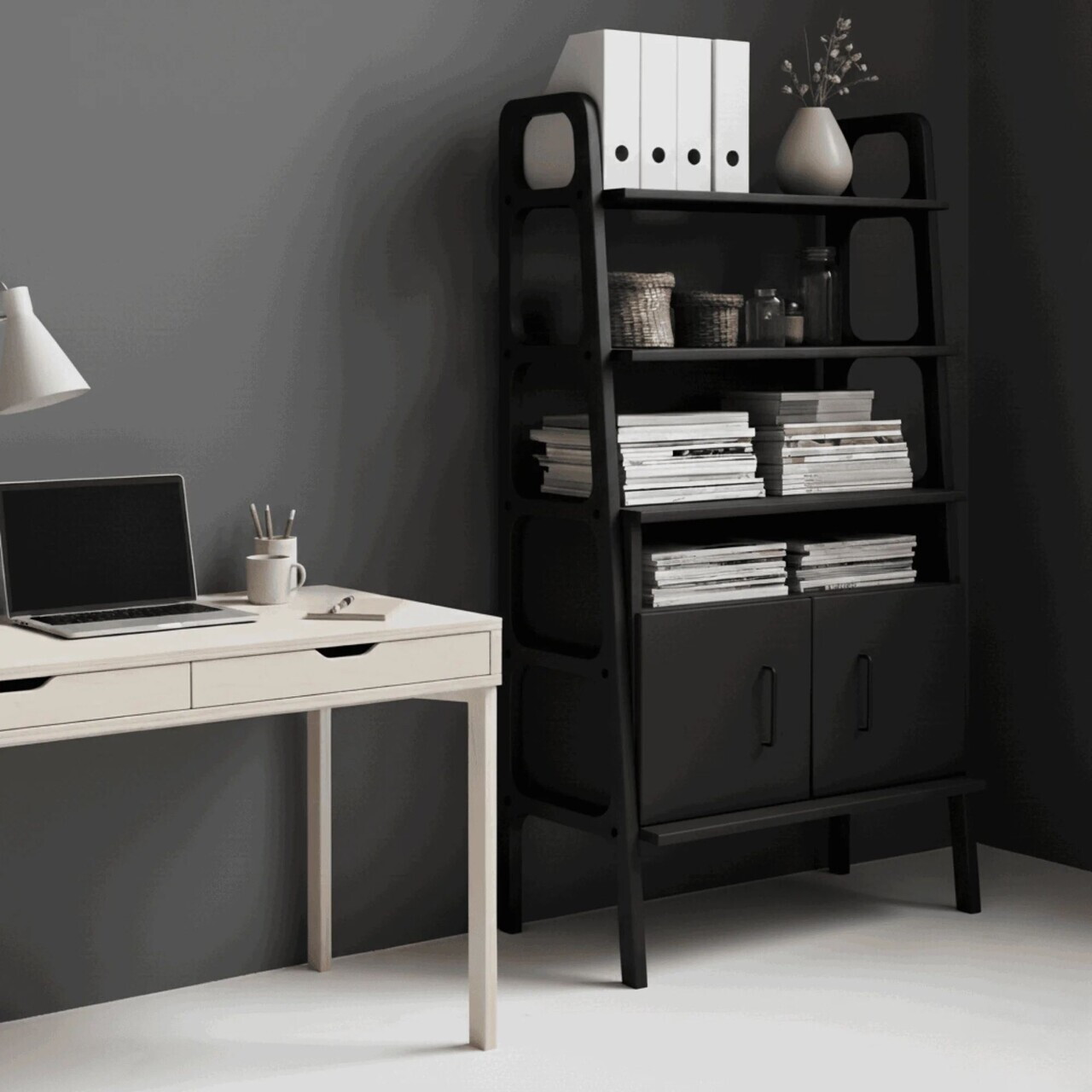 Corp biblioteca, Hanah Home, CPT4671-75, 75x140x40 cm, PLACAJ CARPEN, Negru — imaginea 3