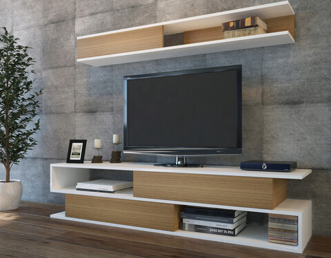 Comoda TV, Decorotika, Sims, Cm, Alb / Teak