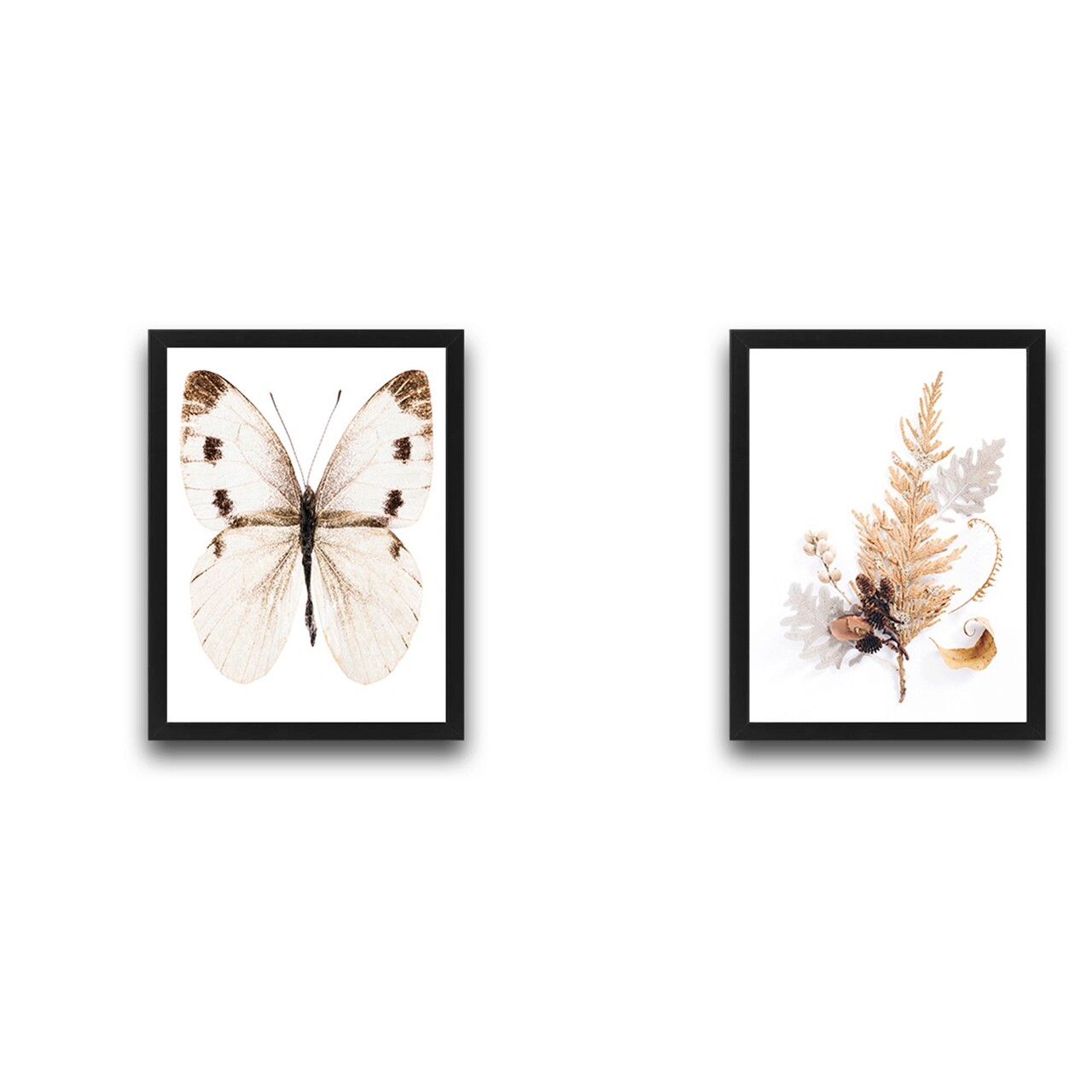 Set 2 tablouri decorative, Beige Butterfly Set, PAL, Hartie, Multicolor - 1 | YEO
