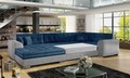 Coltar extensibil stanga 5 locuri ELTAP, Damario, 338x189x78 cm, lemn/poliester, albastru inchis/gri inchis