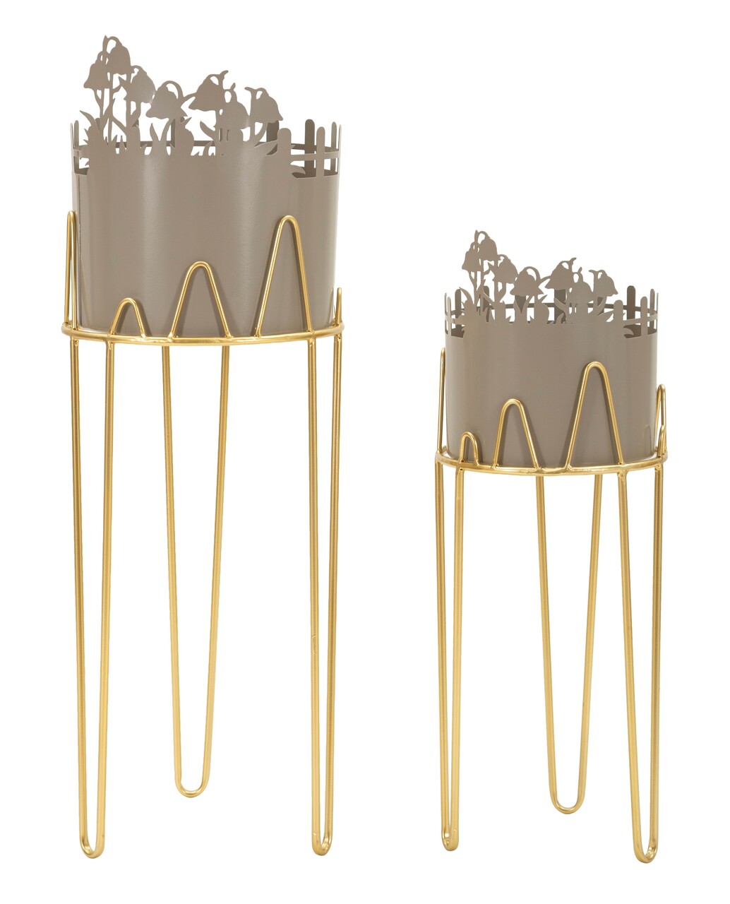 Set 2 suporturi pentru ghivece, Mauro Ferretti, Flower, 27x27x79 cm, metal, gri/auriu - imagine 5