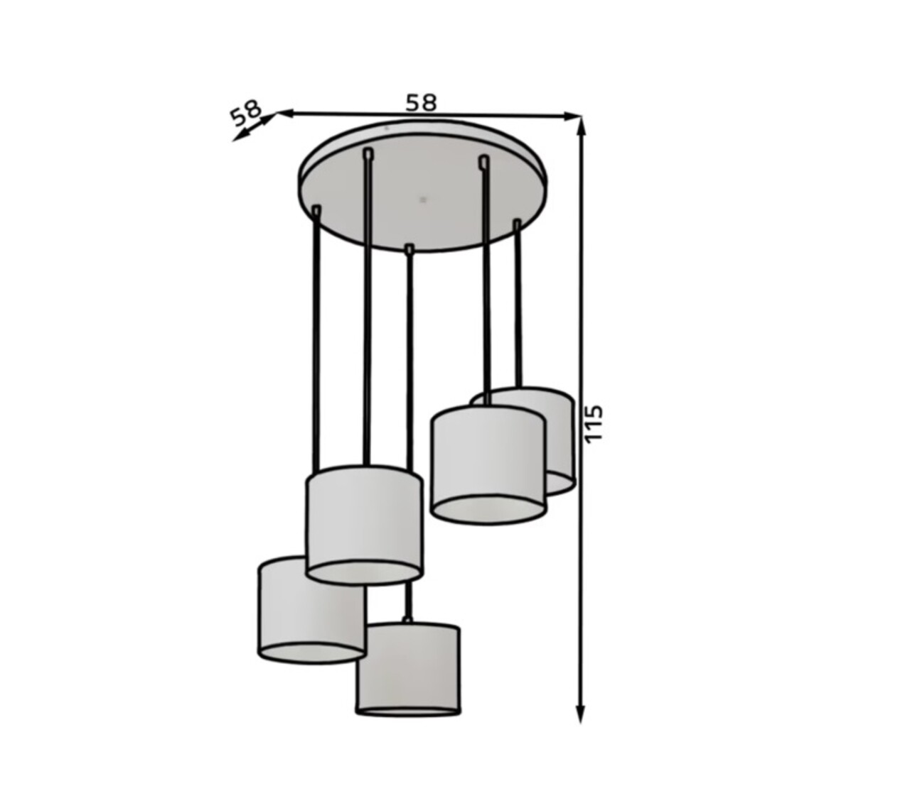 Lustra ELTAP, Vespillo, 58x115 cm, 5xE27, 15W, otel/PVC, alb/auriu