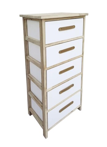 Comoda cu 5 sertare Reka, Bizzotto, 40x29x90 cm, lemn de paulownia/placaj, alb/natural