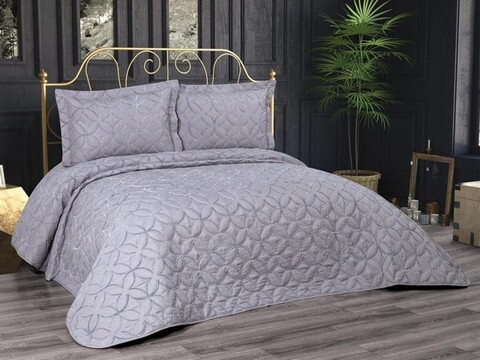 Set cuvertura de pat dubla 3 piese, Parolin - Grey, Dowry World, Bumbac