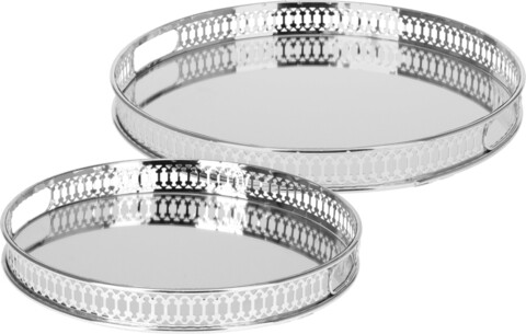 Set 2 tavi decorative mirror round, fier, argintiu