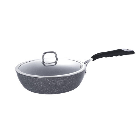 Tigaie adanca cu capac Berlinger Haus, Stone Touch, 24 cm, 2.3 L, aluminiu forjat, gri