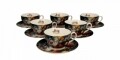 Set 6 cesti cu farfurie Bouquet, Duo, 250 ml, portelan, negru