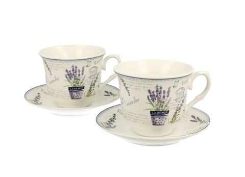 Set 2 cesti cu farfurie Hugo, Duo, 220 ml, portelan, multicolor