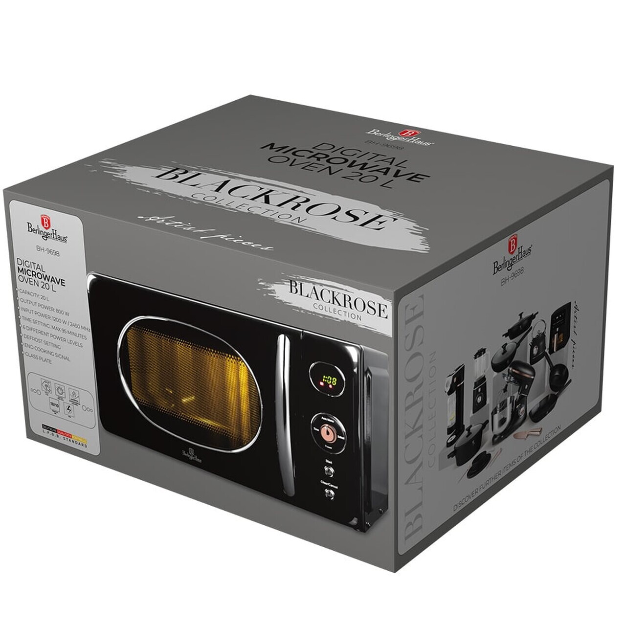 Cuptor cu microunde Berlinger Haus, Black Rose, 1200W, 20 L, 26.2x45.2x38.6 cm, negru - imagine 5