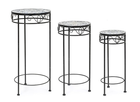 Set 3 suporturi pentru ghivece Erice Round, Bizzotto, Ø30 x 68 cm, otel/ceramica Accesorii & Obiecte decorative gradina
